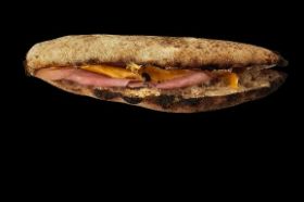 Allergens : Wheat, Milk Hot, Fresh made when you order, Sourdough Panuozzo {The Bread} with Ham, American Cheese